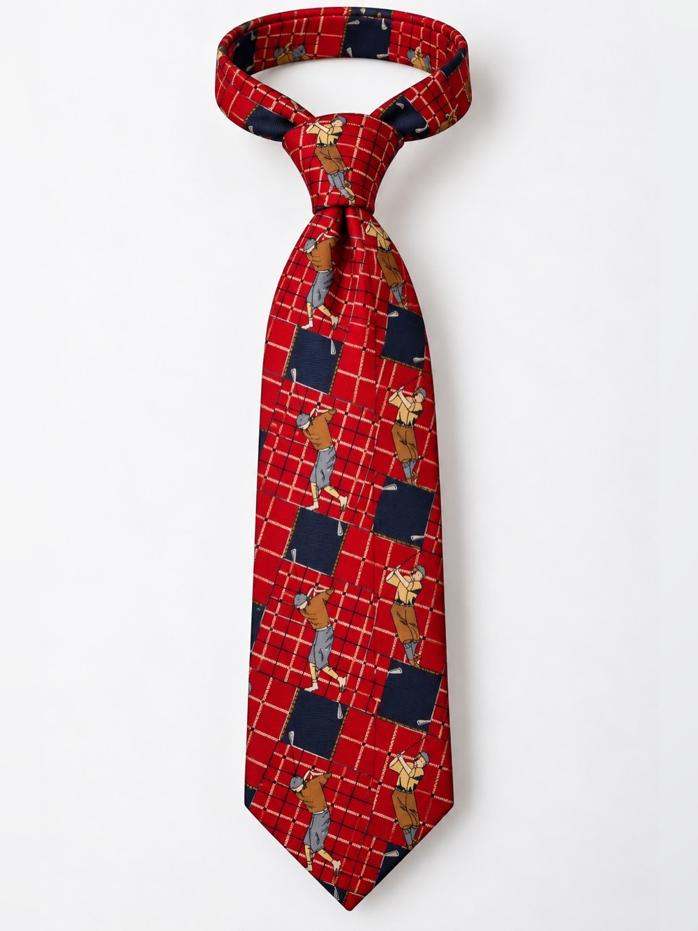 Vintage 100% Silk “Bespoke” Tie with Navy Squares and Golf Motif